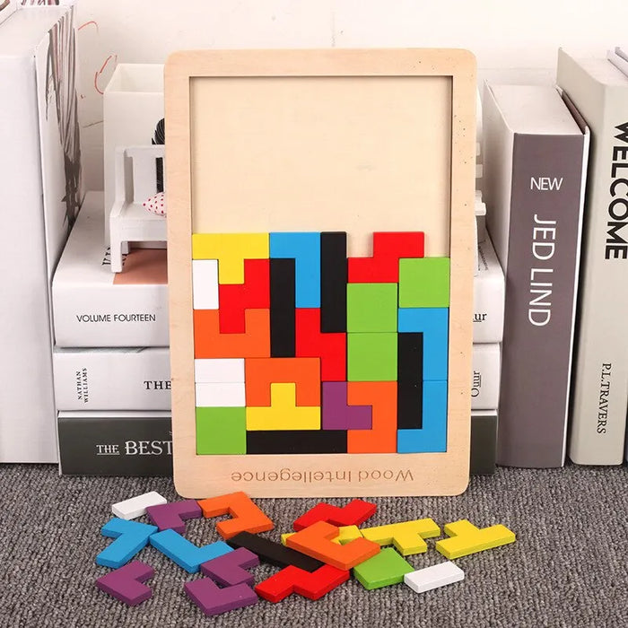 Puzzle Tetris en bois coloré – Jeu de logique stimulant pour tous les âges