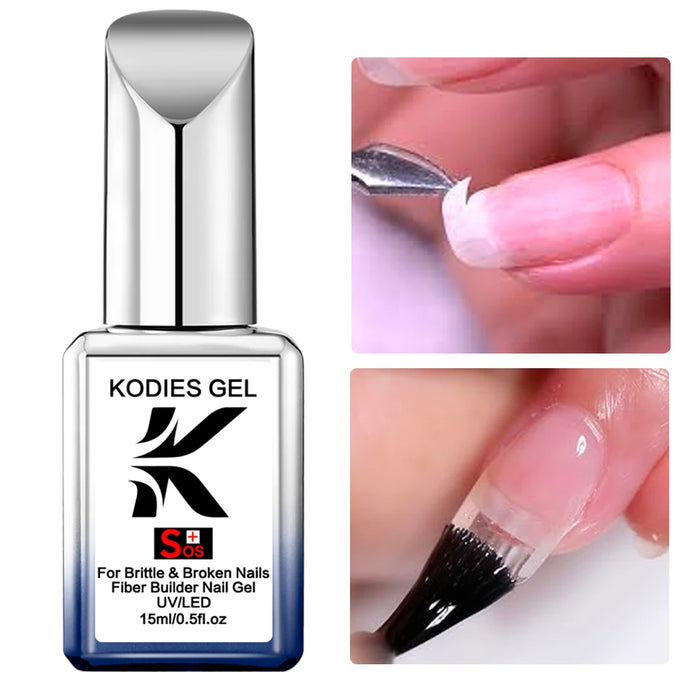 KODIES GEL SOS Fibre Builder Nagelgel in der Flasche 15 ml UV Semi Permanent Clear Pink Nail Strengther Extension Construction Gel