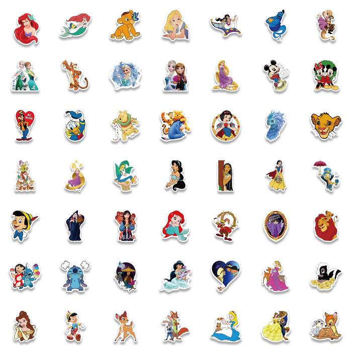 Colorful Disney Sticker Pack – 50/100 Assorted Stickers Featuring Anna, Mickey, and More for Personalizing Laptops, Skateboards, and Phones