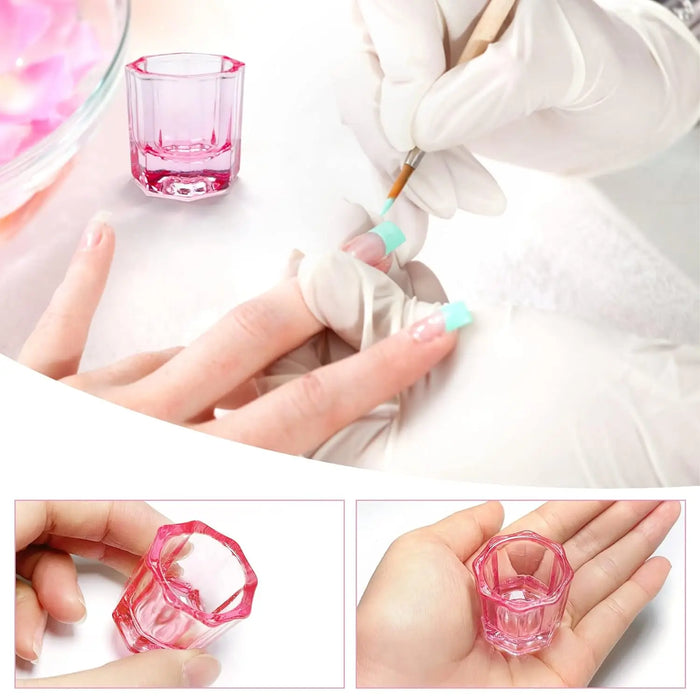 Set mit 2 eleganten Dappenschalen aus Glas für Acrylnägel – rosa und blaue Nagelmonomerschalen