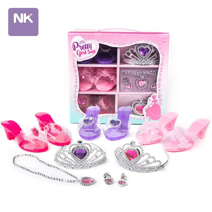 Ensemble de bijoux et accessoires de princesse pour petites filles – vêtements, chaussures, couronne, collier, bague et jouets de maquillage