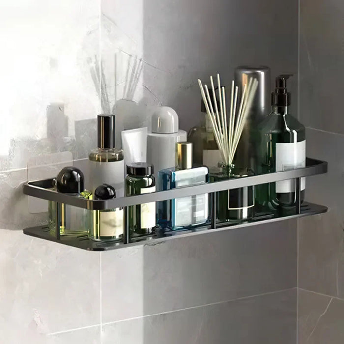 Sleek Set of 2 Wall-Mounted Corner Shelves in Space Aluminum for the Bathroom – Ideal for Shampoo and Shower Essentials