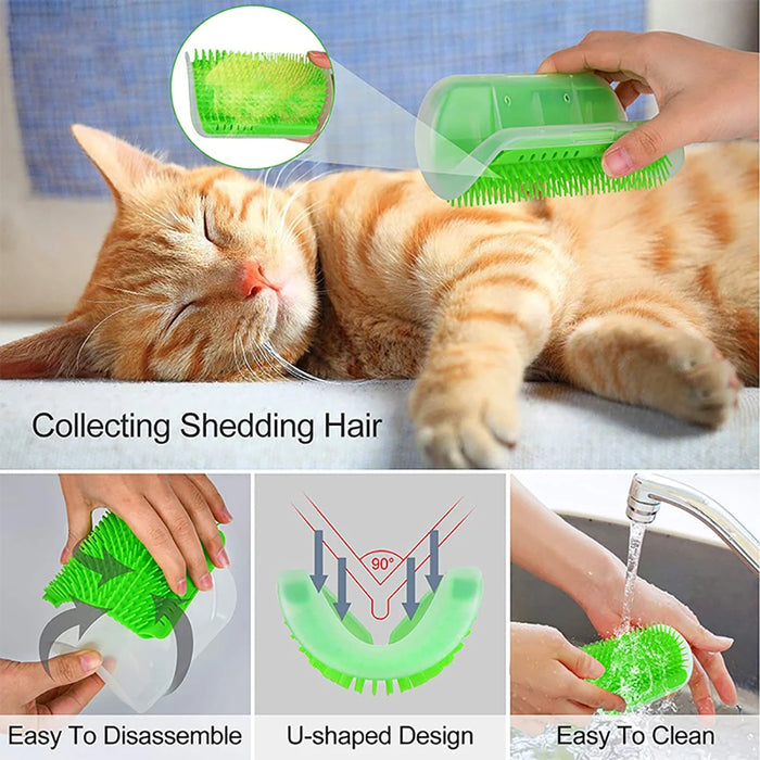 Rascador y peine masajeador para gatos con hierba gatera para el cuidado del pelaje y rascado de las esquinas - accesorios para gatitos