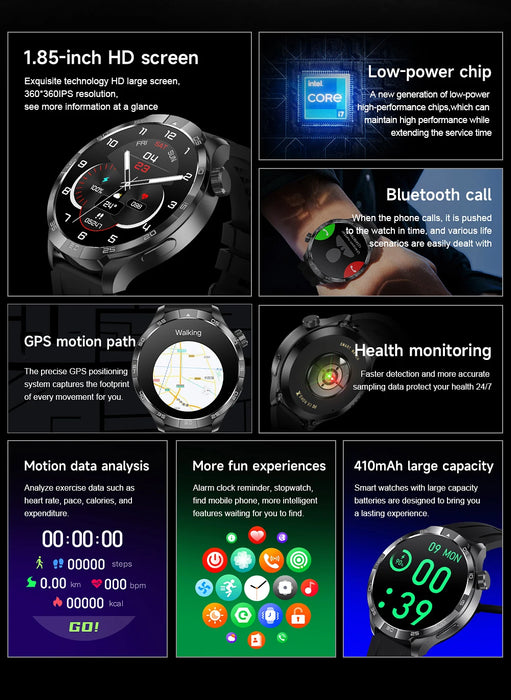 Nouveau 1,85 "écran AMOLED GPS sport montre intelligente pour hommes avec boussole NFC montres étanches fréquence cardiaque appel Bluetooth Smartwatch pour HUAWEI