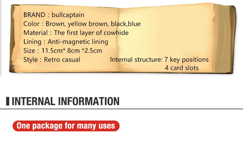 BULLCAPTAIN, funda para tarjeta de llave de cuero genuino para hombre, caja para llaves multifuncional de alta calidad, llavero para coche, billetera, minifunda para tarjeta, Clip para llave