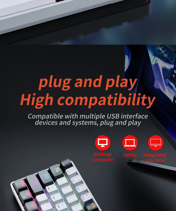 MUCAI MK61 USB Gaming Teclado mecánico interruptor rojo iluminación RGB intercambiable en caliente 61 teclas Cable desmontable