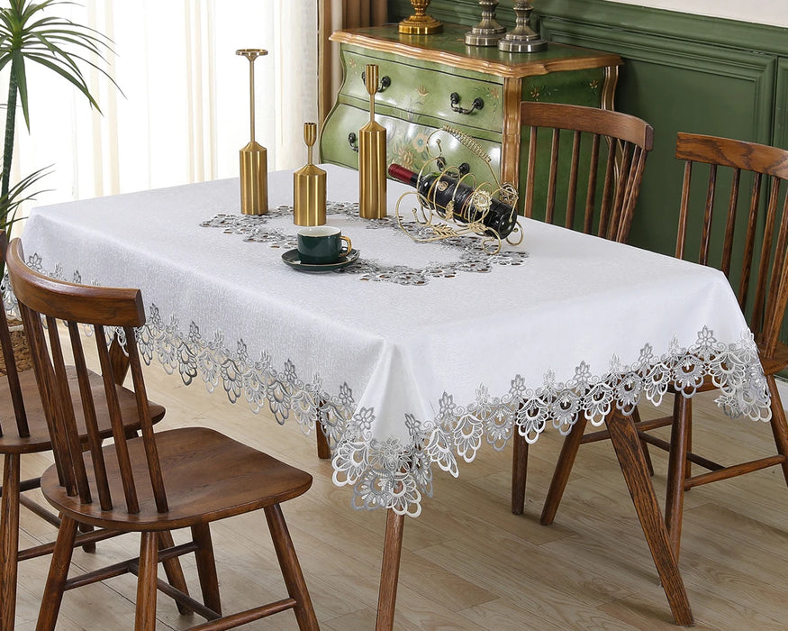 Battilo Nappe de Luxe en Dentelle Nappe Carrée à Motif Floral Blanc avec Broderie pour Table de Dîner Décorations de Mariage et de Fête