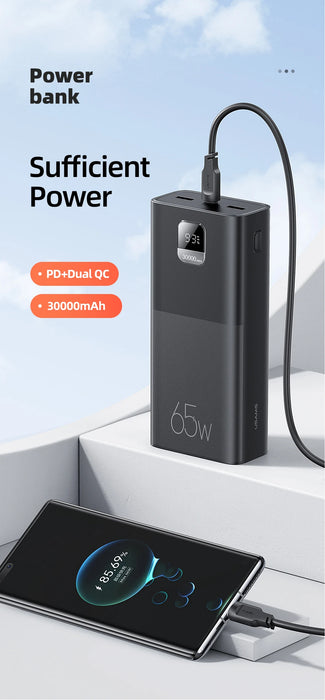 USAMS 65W Power Bank 30000mAh PD Schnellladung SCP FCP Tragbares externes Ladegerät für Telefon Laptop Tablet Mac