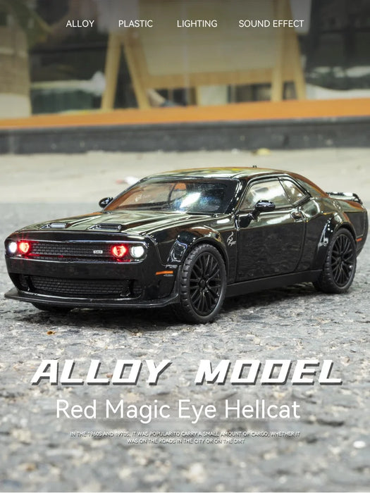 Dodge Challenger Hellcat Spielzeugauto im Maßstab 1:32 mit Dragback, Sound und Licht – Modell aus Metalldruckguss