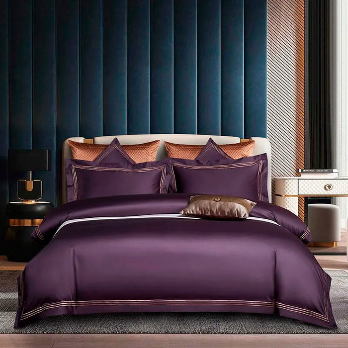 Luxuriöses 1000TC-Bettwäscheset aus ägyptischer Baumwolle, 4/6-teilig, Doppelbett, Queen-Size-US-King-Size-Größe, 3-zeilig bestickte Steppdecke, Bettlaken und Kissenbezug