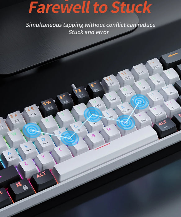 MUCAI MK61 USB Gaming Teclado mecánico interruptor rojo iluminación RGB intercambiable en caliente 61 teclas Cable desmontable