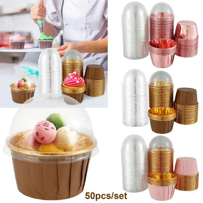 50 Stück hitzebeständige Aluminium-Cupcake-Dosen mit Deckel – perfekt für festliche Anlässe und Hochzeiten, 5,5 oz