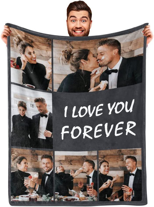 Personalisierte Decke mit Fotocollage und Text – „I Love You“ – perfektes Geschenk für Weihnachten, Valentinstag und Geburtstag