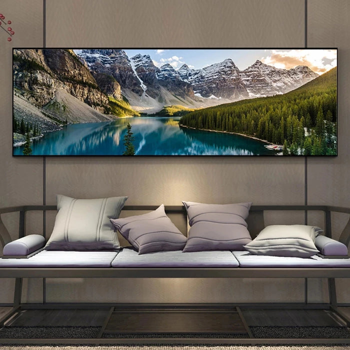 Peinture de paysage sur toile, scène de montagne de forêt de lac, décoration d'art mural pour salon et chambre à coucher, imprimés et images