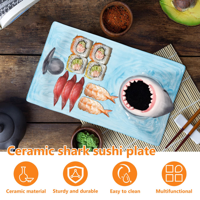 Plato de sushi de cerámica con forma de tiburón - Plato de sushi de porcelana de estilo japonés de 12,9 × 7,8 × 3,9 pulgadas