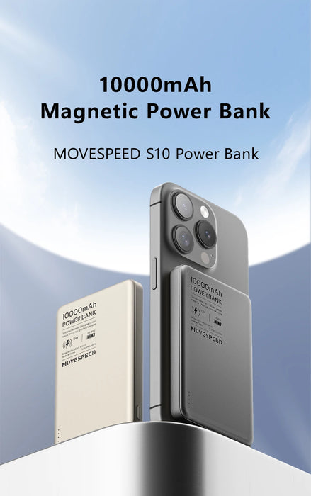 MOVESPEED S10 Slim Magnetische Powerbank 10000 mAh PD20W Tragbares Ladegerät Drahtloser externer Akku für iPhone 16 Samsung