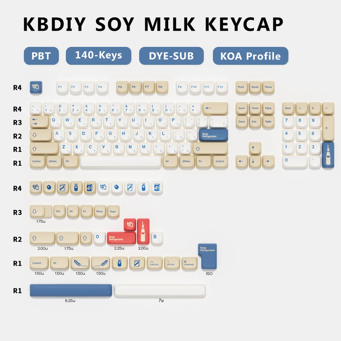 KBDiy KOA Keycaps GMK lait de soja 140 Keycaps PBT similaire MOA japonais coréen russe Keycaps 7u MAC ISO pour clavier mécanique