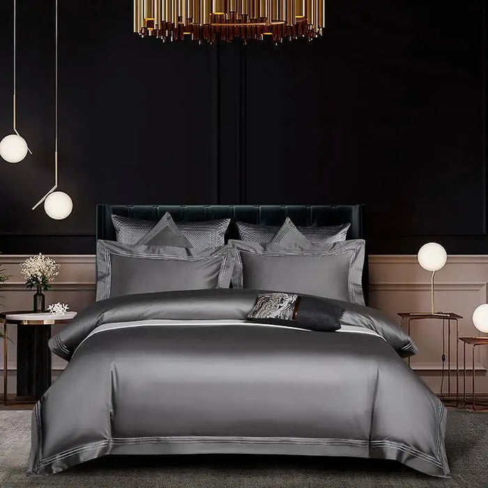 Luxuriöses 1000TC-Bettwäscheset aus ägyptischer Baumwolle, 4/6-teilig, Doppelbett, Queen-Size-US-King-Size-Größe, 3-zeilig bestickte Steppdecke, Bettlaken und Kissenbezug