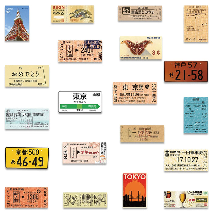 Paquete de 60 pegatinas japonesas estilo INS: postales, billetes y diseños de sellos retro para decorar diarios de viaje y accesorios