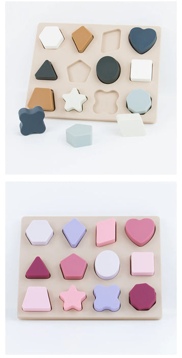 Puzzle enfant Montessori en silicone - Formes géométriques et jeux de puzzle pour l'éducation et l'apprentissage, Silicone de qualité alimentaire