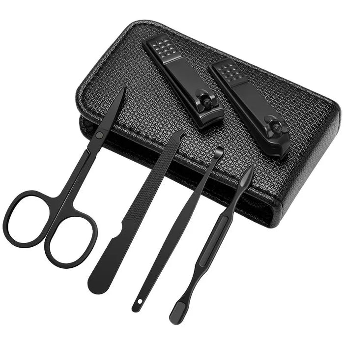 Juego de manicura portátil de lujo de Alemania, Kit de pedicura, cortaúñas negro brillante, herramientas de cuidado Personal, tijeras para cejas, 6 piezas