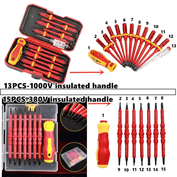 Isolierter Schraubendrehersatz mit austauschbaren magnetischen Bits – 1 Stück/15 Stück für 380 V und 1000 V Elektrikerwerkzeuge