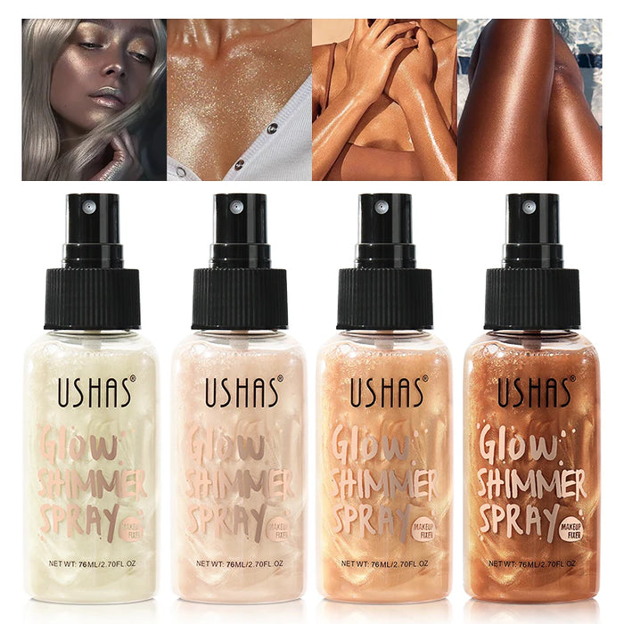 USHAS Surligneur liquide corporel 4 couleurs pour le visage – Maquillage réfléchissant le contour et la lumière avec une brillance longue durée et un effet hydratant