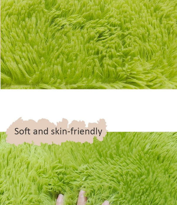 Round Green Plush Rug for Living Room - Fluffy Carpet for Sofa and Chairs, Long-Haired Floor Mat for Bathroom and Kids' Room Décor