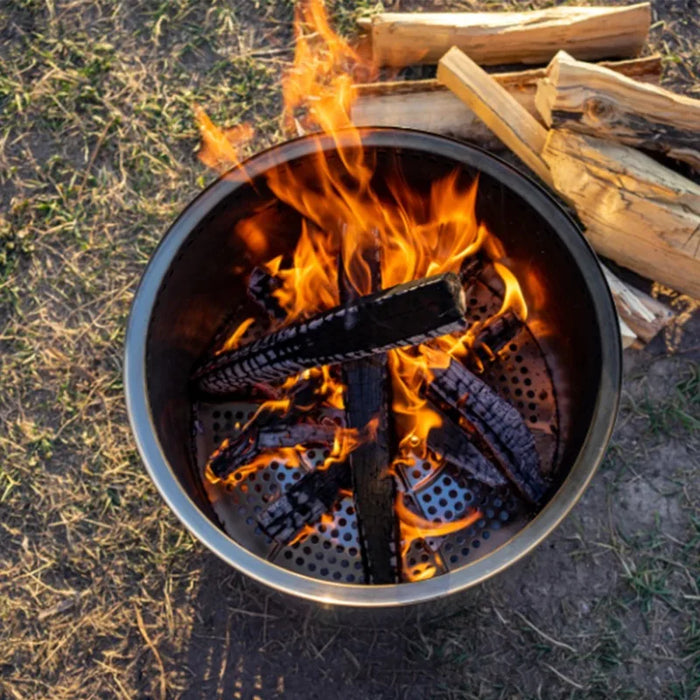 Popular cesta de fuego de acero inoxidable sin humo para acampar al aire libre-hoguera portátil para leña y hogueras