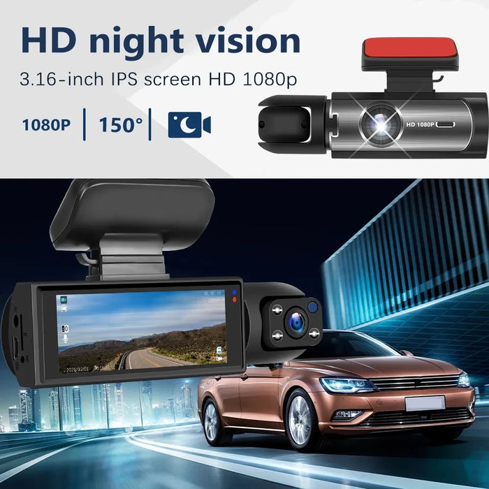 DVR de voiture avec grand angle, 2 objectifs, vision nocturne haute définition et enregistrement 1080P, ventouse pour vidéo avant et intérieure.