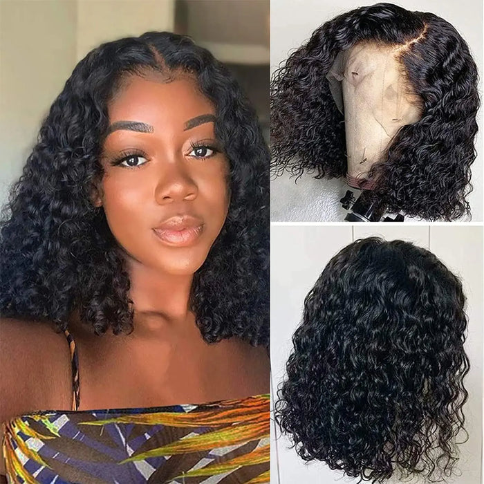 Brasilianische tiefe Welle Bob Perücke 13x4 Spitze Frontal Echthaar Perücken mit natürlichem Haaransatz Remy kurze lockige Verschluss Perücke mit Babyhaar vorbereitet