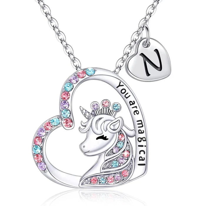 Collar con letra inicial de unicornio mágico: regalo de cumpleaños perfecto para niñas