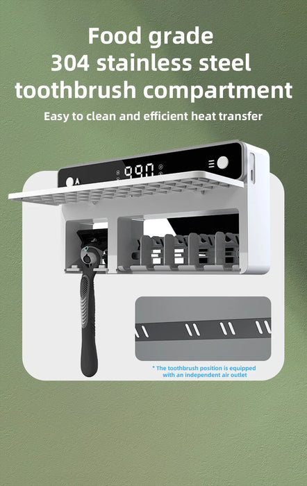 Soporte para cepillo de dientes UV con carga, cepillo de dientes de secado rápido, esterilizador de almacenamiento para afeitadora con pantalla LED, accesorios de baño