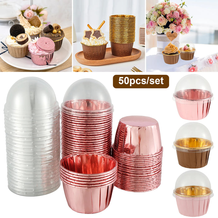 50 Stück hitzebeständige Aluminium-Cupcake-Dosen mit Deckel – perfekt für festliche Anlässe und Hochzeiten, 5,5 oz