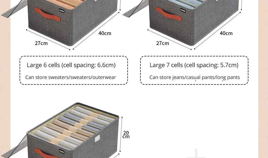 Aufbewahrungsbox aus Oxford-Stoff mit transparentem Deckel und Fach – ideal für die Organisation von Kleidung und Hosen im Kleiderschrank