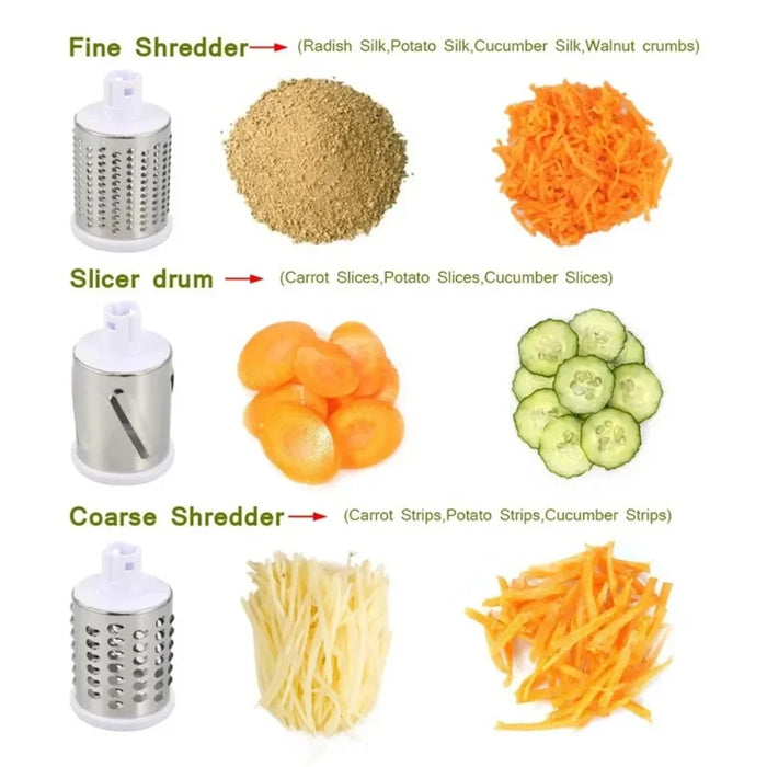 Coupe-légumes manuel et trancheuse-style de cuisine multifonctionnel avec 3 tambours tranchants pour l'ail et les pommes de terre