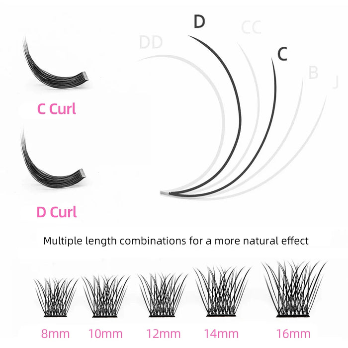 YUANZHIJIE DIY 120 Stück 3D-natürliche Cluster-Wimpern 8–16 mm D-Locken segmentierter Strohhalm einzelne Nerzwimpern feine Wimpernspitze