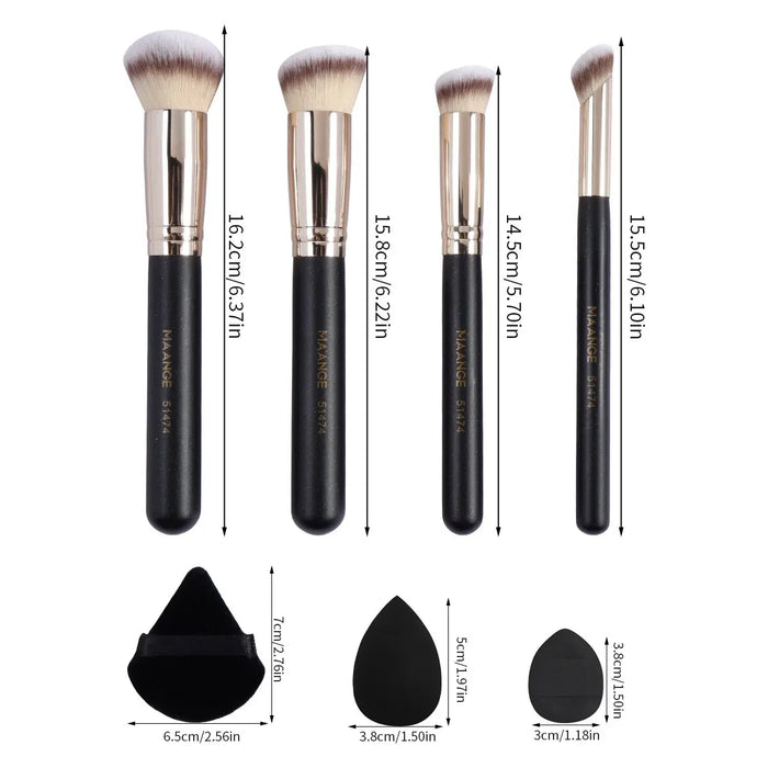 MAANGE Ensemble d'outils de maquillage 11 pièces avec 4 pinceaux, houppette à poudre, éponge de maquillage et houppette pour correcteur et fard à paupières