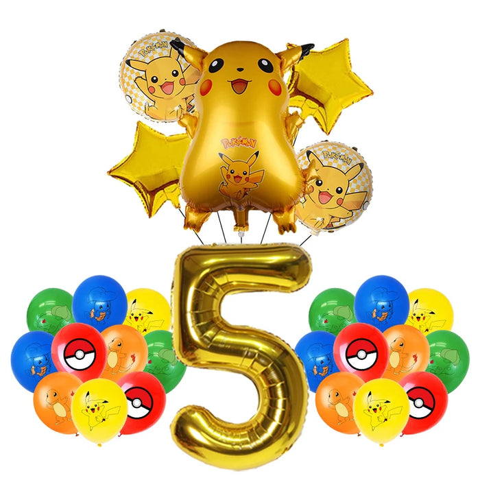 Essentiels de fête d'anniversaire sur le thème de Pikachu – Kit de ballons Lightning Pikachu, vaisselle, bannières et toile de fond pour fête d'enfants