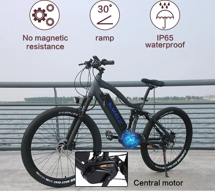 Vélo électrique XOFO 27,5 pouces avec moteur 1000 W et batterie longue durée 48 V 17 Ah – VTT électrique avec moteur central et freins hydrauliques