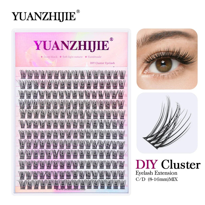 YUANZHIJIE DIY 120 Stück 3D-natürliche Cluster-Wimpern 8–16 mm D-Locken segmentierter Strohhalm einzelne Nerzwimpern feine Wimpernspitze