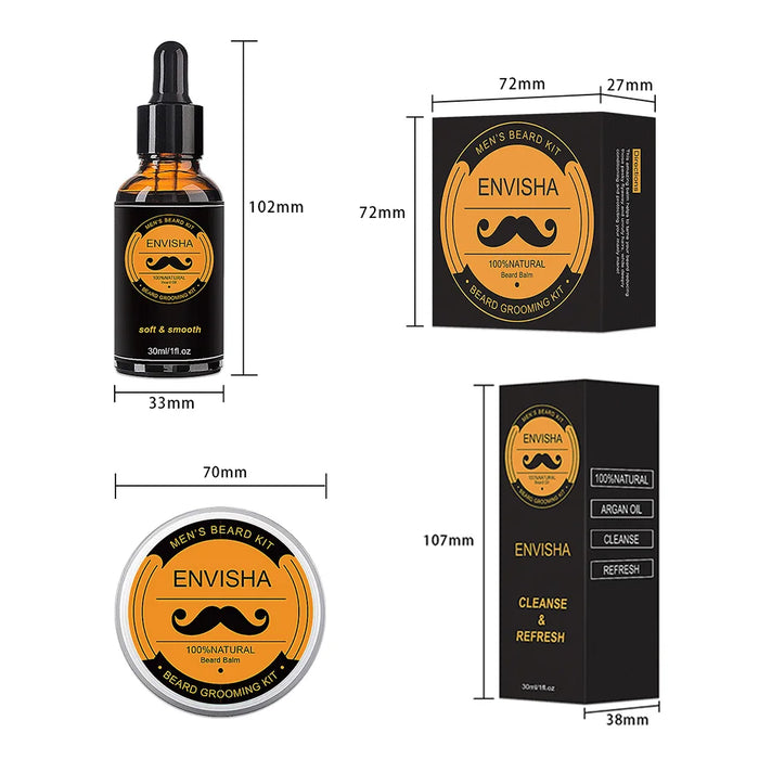 Kit para el crecimiento de la barba para hombres: aceites esenciales, herramientas de peinado y productos de cuidado