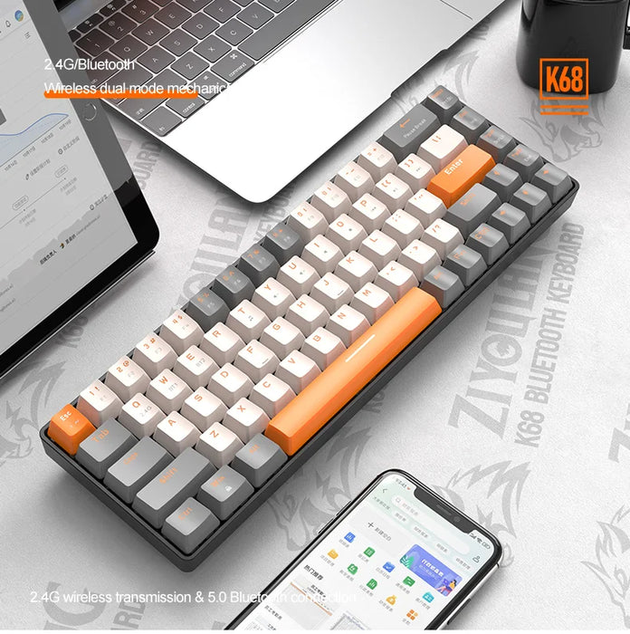 Teclado mecánico compacto 60 % inalámbrico: Bluetooth de 68 teclas con interruptores rojos intercambiables en caliente