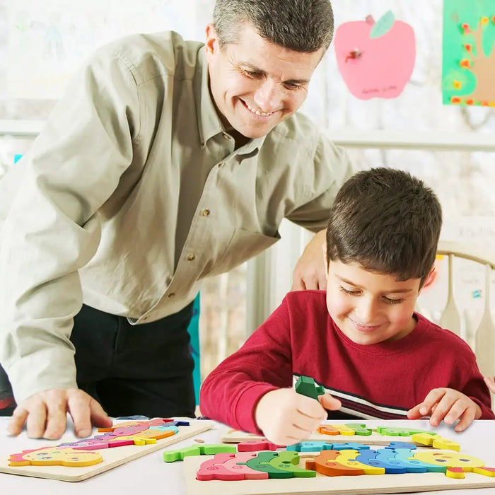 Puzzles 3D en bois de haute qualité pour l'éducation avec des animaux de dessin animé – Apprentissage précoce et intelligence cognitive pour les enfants de 3 à 12 ans