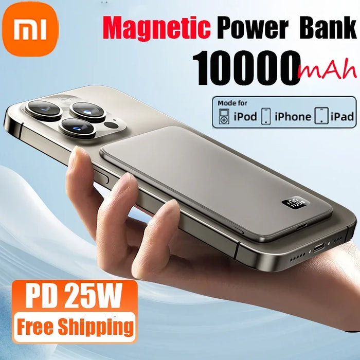 Xiaomi 10000 mAh dünne magnetische kabellose Powerbank PD25W, schnell aufladbarer, tragbarer externer Akku für Magsafe für iPhone und Samsung