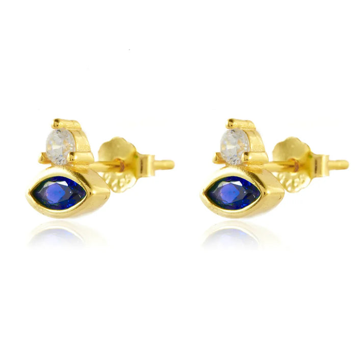 CCFJOYAS Pendientes de Circón Azul Oscuro Chapados en Oro de 18 Quilates con Diseño de Aro en Plata de Ley 925