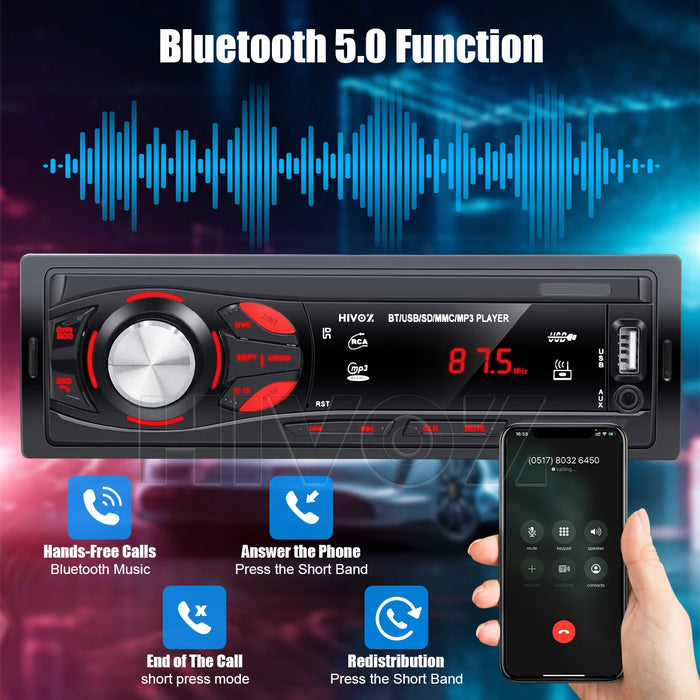 HIVOZ autoradio 1 Din Bluetooth stéréo avec appel mains libres, lecteur MP3 et récepteur FM avec carte AUX/USB/TF dans le Kit de tableau de bord