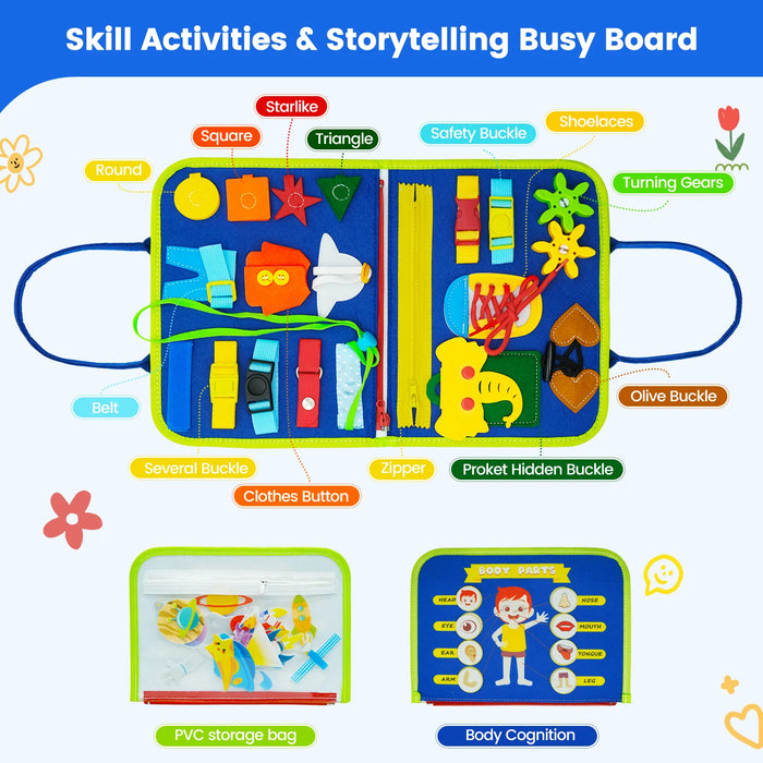 Tableau d'activités Montessori pour les tout-petits - Livre d'apprentissage sensoriel pour la maternelle, développe la motricité fine et l'éducation précoce