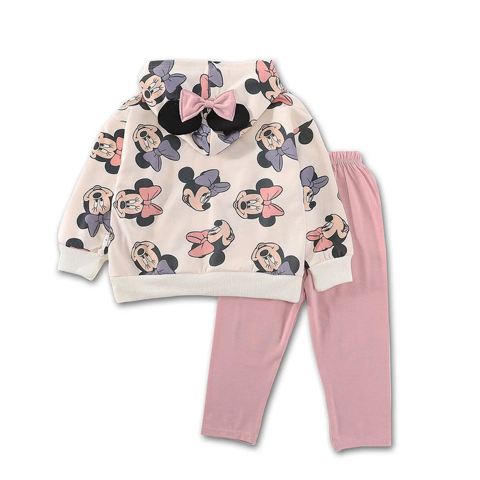 Conjunto de vestido de Minnie Mouse de primavera para niñas pequeñas - Linda sudadera con capucha de Disney y conjunto de ropa estampada de manga larga para niños