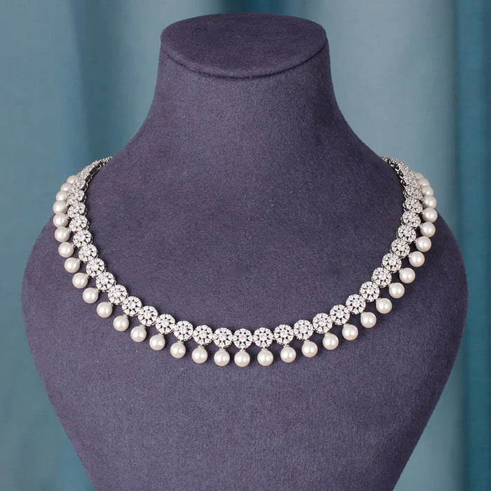 Ensemble de bijoux tendance à franges en perles - 4 pièces pour mariages et fêtes, collier et boucles d'oreilles en zircone de 40 cm